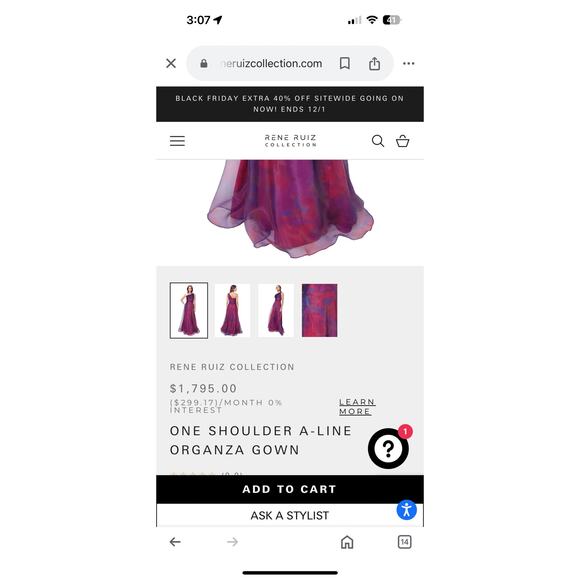 NWT RENE RUIZ $1,800 ONE SHOULDER A-LINE ORGANZA GOWN Sz 8 - Picture 5 of 5